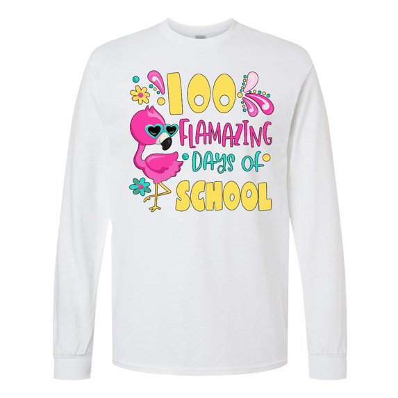 Inktastic One Hundred Flamazing Days of School with Flamingo Long Sleeve T-Shirt