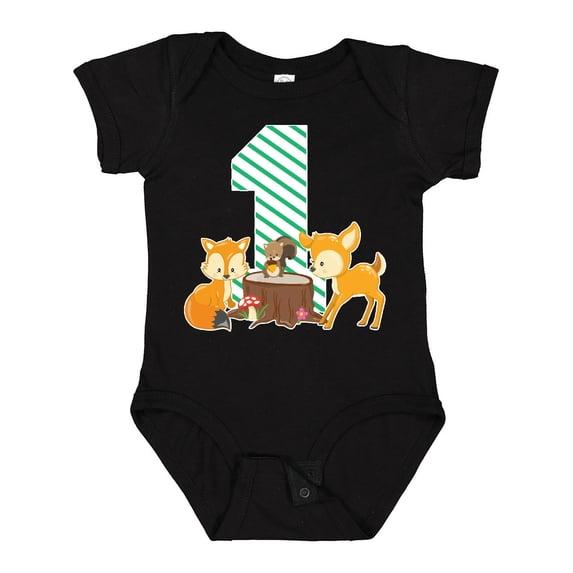 Inktastic One Years Old with Woodland Animals Boys or Girls Baby Bodysuit