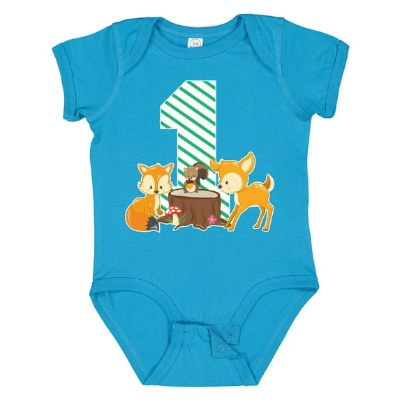 Inktastic One Years Old with Woodland Animals Boys or Girls Baby Bodysuit