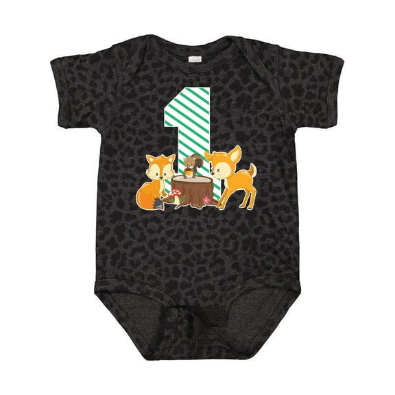 Inktastic One Years Old with Woodland Animals Boys or Girls Baby Bodysuit
