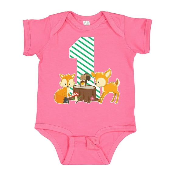 Inktastic One Years Old with Woodland Animals Boys or Girls Baby Bodysuit