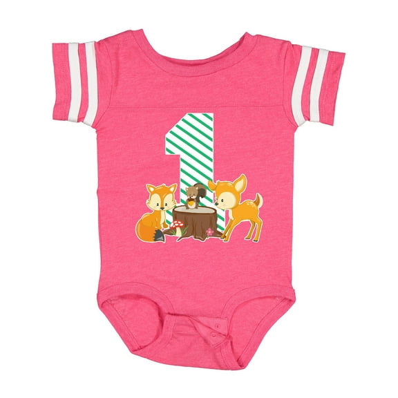 Inktastic One Years Old with Woodland Animals Boys or Girls Baby Bodysuit