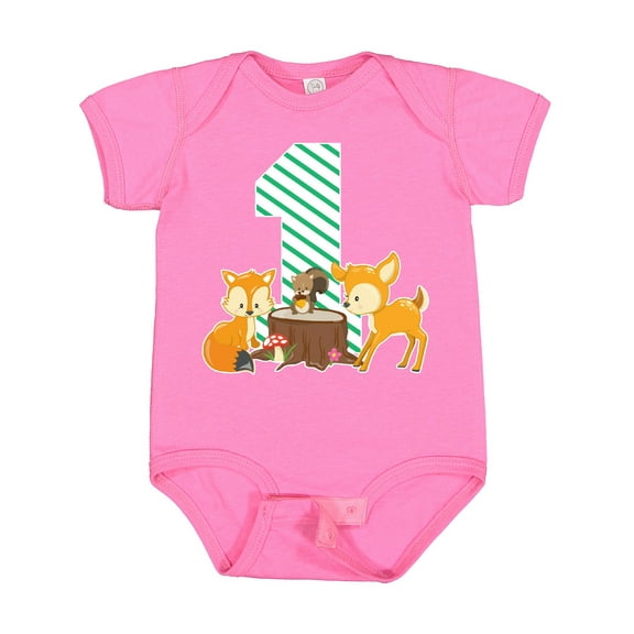 Inktastic One Years Old with Woodland Animals Boys or Girls Baby Bodysuit