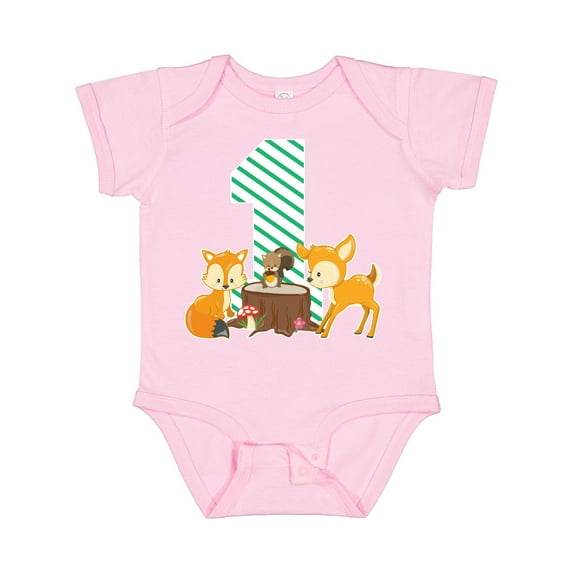 Inktastic One Years Old with Woodland Animals Boys or Girls Baby Bodysuit