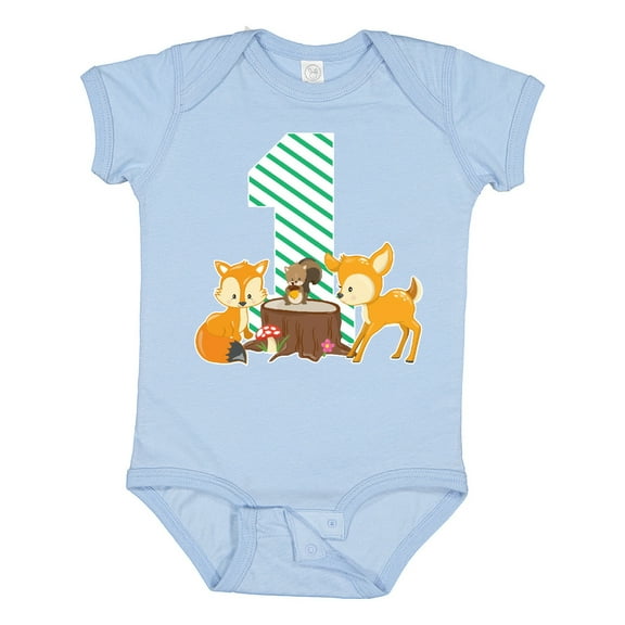 Inktastic One Years Old with Woodland Animals Boys or Girls Baby Bodysuit