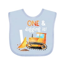 Inktastic One and Digging It Bulldozer 1st Birthday Boys or Girls Baby Bib