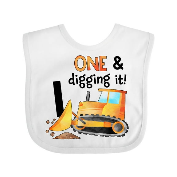 Inktastic One and Digging It Bulldozer 1st Birthday Boys or Girls Baby Bib