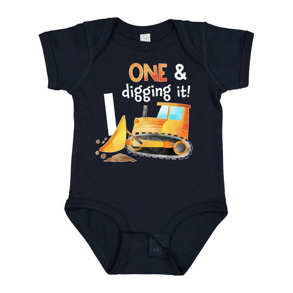 Inktastic One and Digging It Bulldozer 1st Birthday Boys or Girls Baby Bodysuit