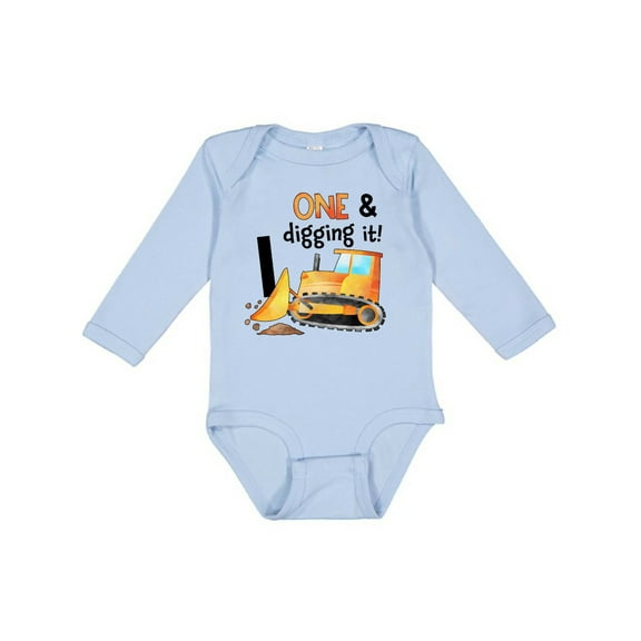Inktastic One and Digging It Bulldozer 1st Birthday Boys or Girls Long Sleeve Baby Bodysuit