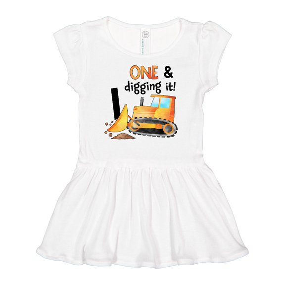 Inktastic One and Digging It Bulldozer 1st Birthday Girls Baby Dress