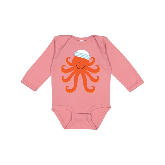 Inktastic Orange Octopus Cute Sea Creature Nautical Boys or Girls Long Sleeve Baby Bodysuit