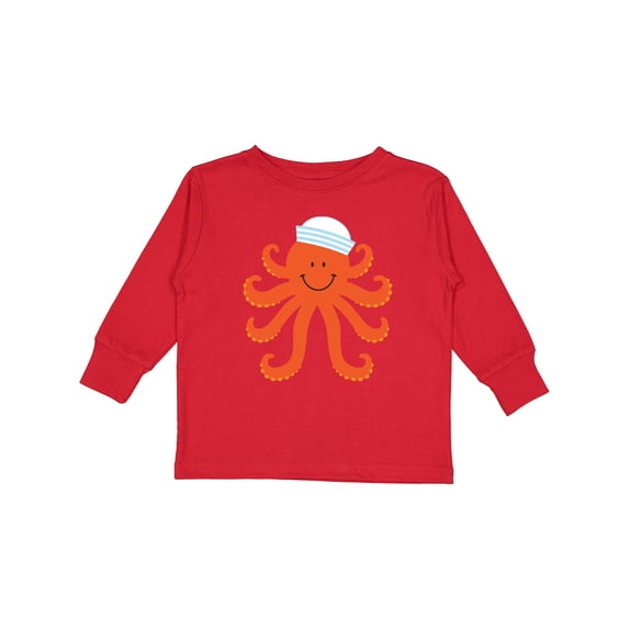 Inktastic Orange Octopus Cute Sea Creature Nautical Boys or Girls Long Sleeve Toddler T-Shirt