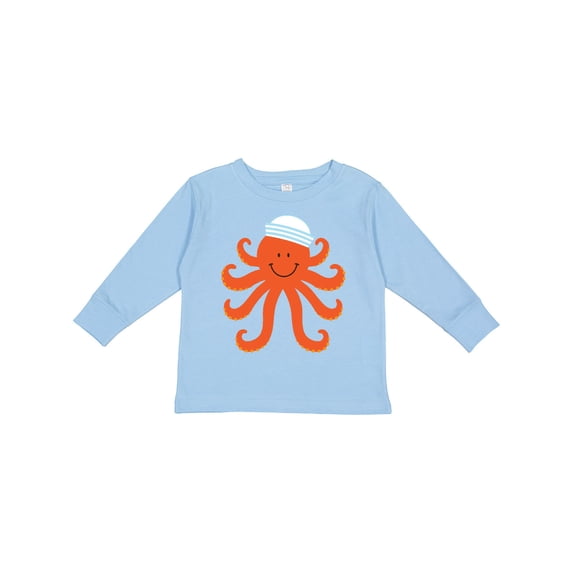 Inktastic Orange Octopus Cute Sea Creature Nautical Boys or Girls Long Sleeve Toddler T-Shirt