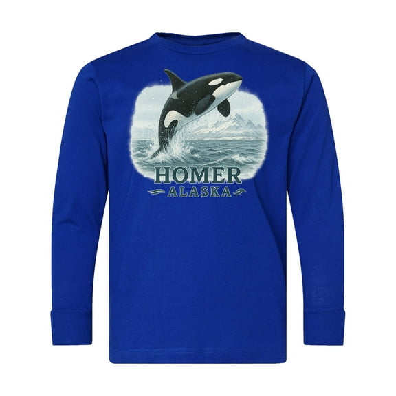 Inktastic Orca Whale Jumping Homer Alaska Scenic Long Sleeve Youth T-Shirt