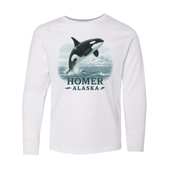 Inktastic Orca Whale Jumping Homer Alaska Scenic Long Sleeve Youth T-Shirt