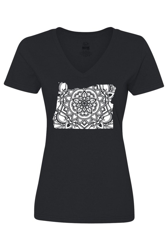 Oregon Silhouette Mandala Women's V-Neck T-Shirt