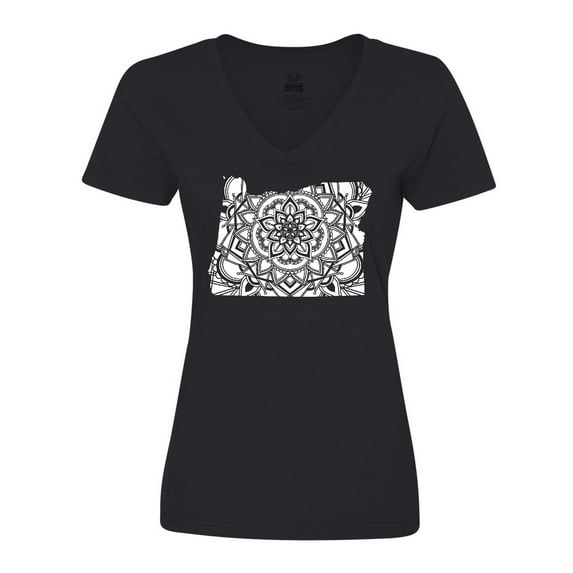 Inktastic Oregon Silhouette Mandala Women's V-Neck T-Shirt