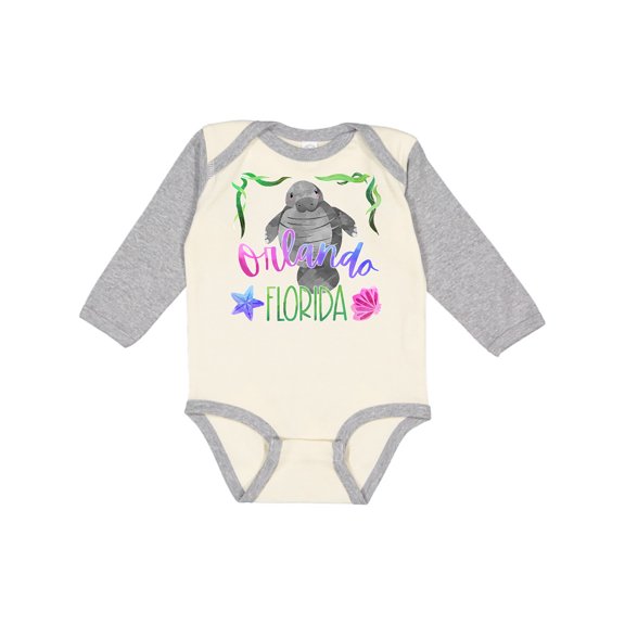 Inktastic Orlando Florida Cute Swimming Manatee Boys or Girls Long Sleeve Baby Bodysuit