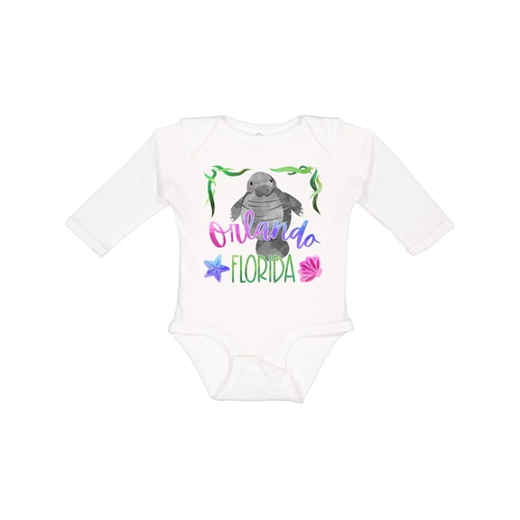 Inktastic Orlando Florida Cute Swimming Manatee Boys or Girls Long Sleeve Baby Bodysuit