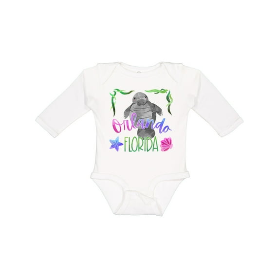 Inktastic Orlando Florida Cute Swimming Manatee Boys or Girls Long Sleeve Baby Bodysuit