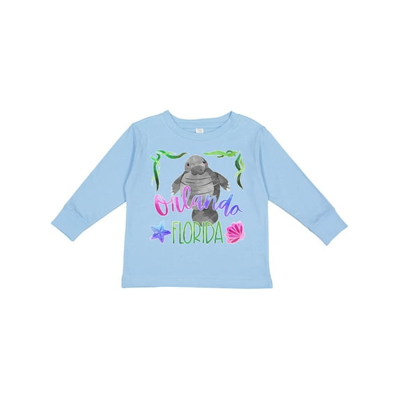 Inktastic Orlando Florida Cute Swimming Manatee Boys or Girls Long Sleeve Toddler T-Shirt