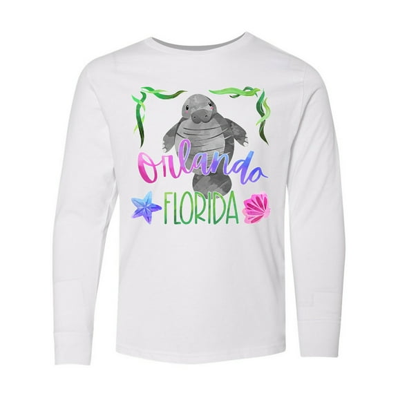 Inktastic Orlando Florida Cute Swimming Manatee Long Sleeve Youth T-Shirt