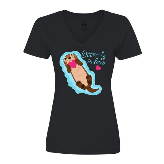 Inktastic Otter-ly in Love-otter with heart Women's V-Neck T-Shirt