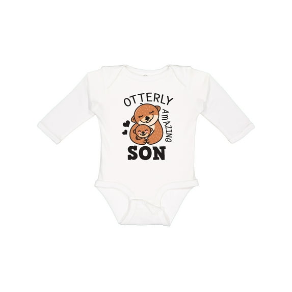 Inktastic Otterly Amazing Son with Mother and Child Otter Boys Long Sleeve Baby Bodysuit