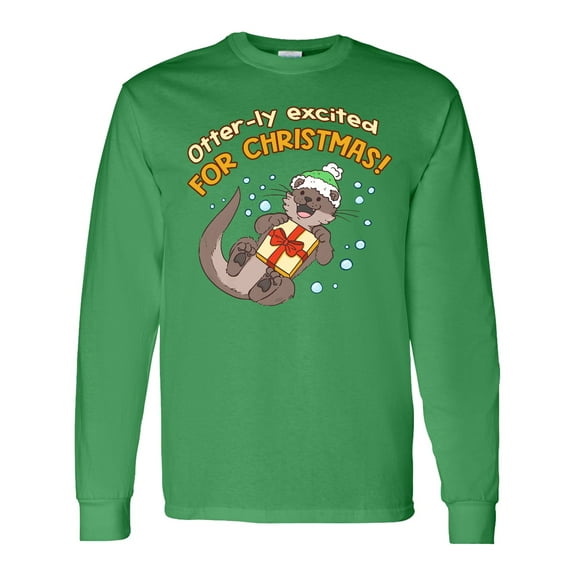 Inktastic Otterly Excited for Christmas Cute Holiday Otter Long Sleeve T-Shirt