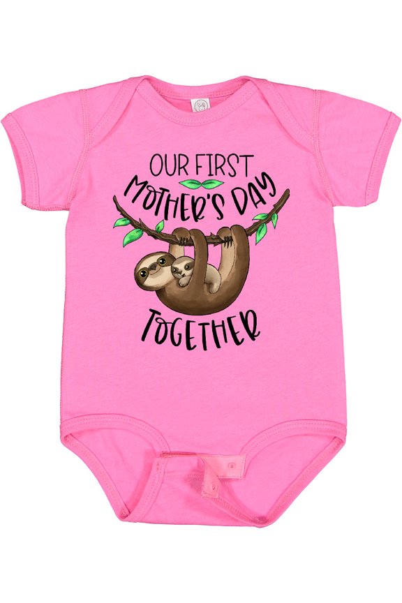 Our 1st Mother's Day Together Cute Mom and Baby Sloth Boys or Girls Baby Bodysuit
