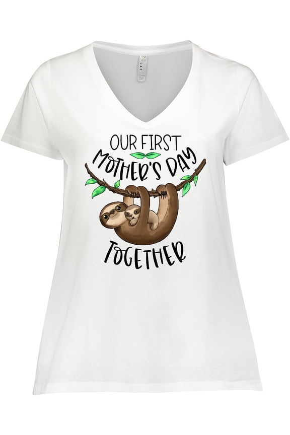 Our 1st Mother's Day Together Cute Mom and Baby Sloth Women's Plus Size V-Neck T-Shirt
