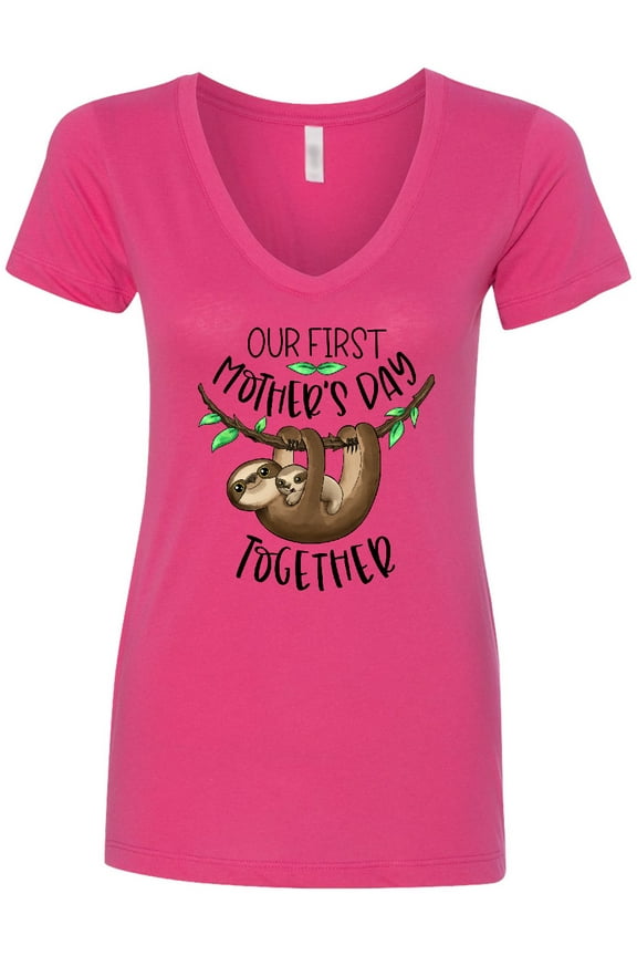 Our 1st Mother's Day Together Cute Mom and Baby Sloth Women's V-Neck T-Shirt