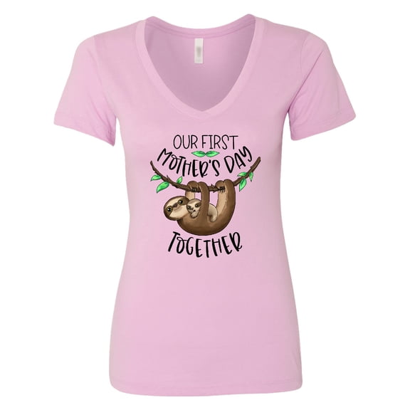 Inktastic Our 1st Mother's Day Together Cute Mom and Baby Sloth Women's V-Neck T-Shirt