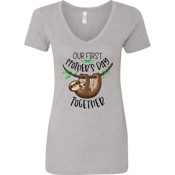Inktastic Our 1st Mother's Day Together Cute Mom and Baby Sloth Women's V-Neck T-Shirt