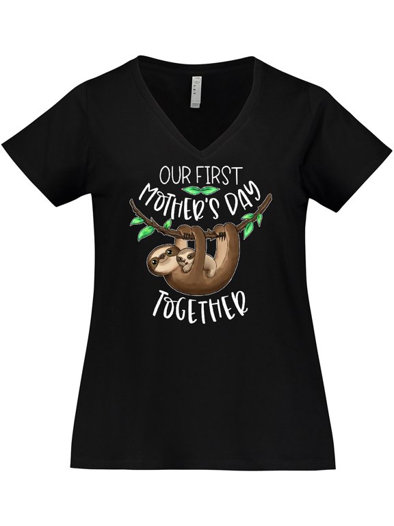 Our 1st Mothers Day Together Cute Mom and Baby Sloth Women's Plus Size V-Neck T-Shirt