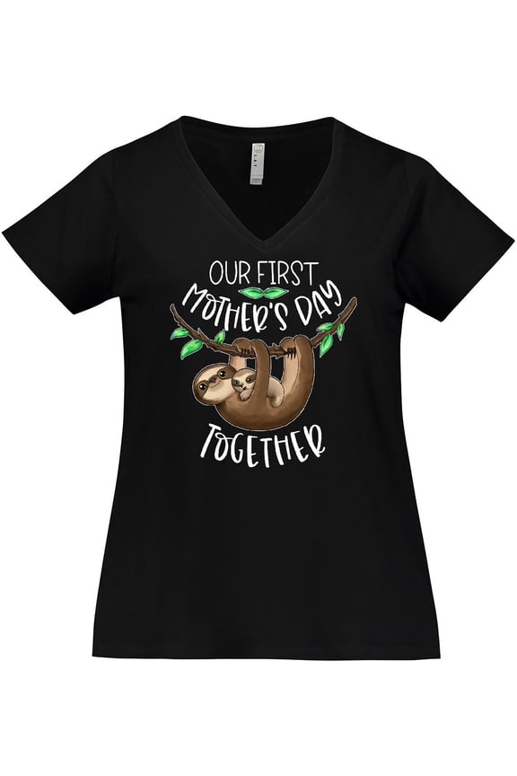 Our 1st Mothers Day Together Cute Mom and Baby Sloth Women's Plus Size V-Neck T-Shirt