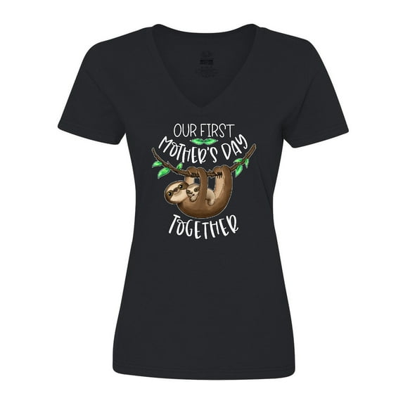 Inktastic Our 1st Mothers Day Together Cute Mom and Baby Sloth Women's V-Neck T-Shirt