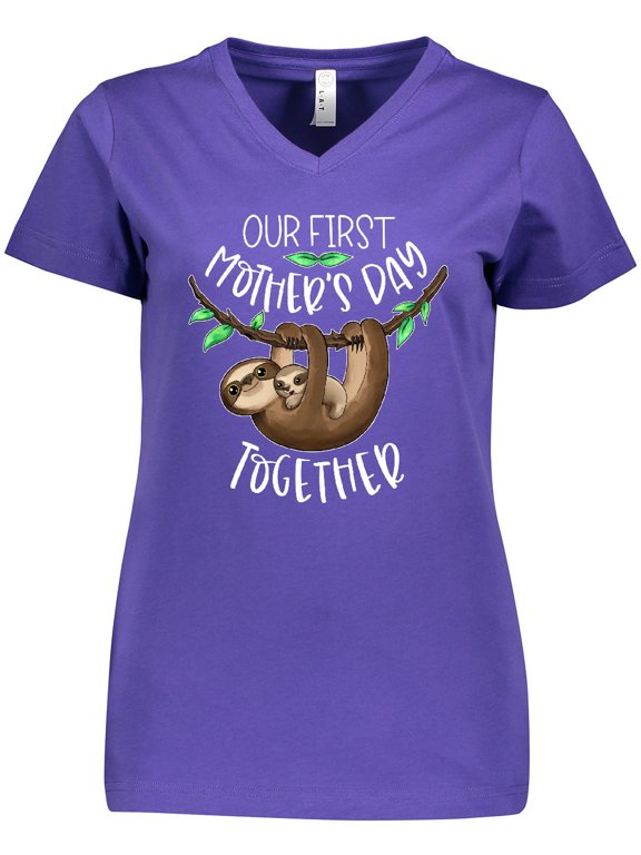 Our 1st Mothers Day Together Cute Mom and Baby Sloth Women's V-Neck T-Shirt
