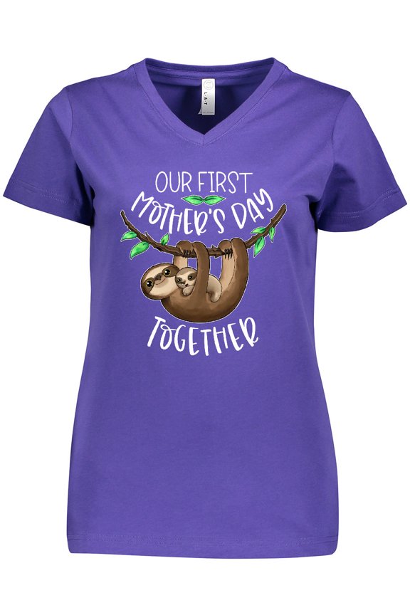 Our 1st Mothers Day Together Cute Mom and Baby Sloth Women's V-Neck T-Shirt