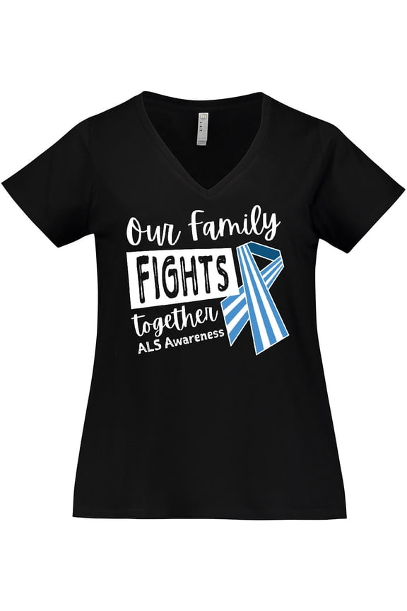 Our Family Fights Together ALS Awareness Women's Plus Size V-Neck T-Shirt