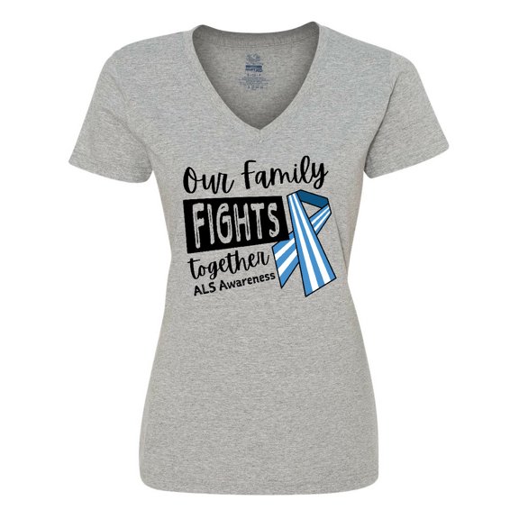 Inktastic Our Family Fights Together ALS Awareness Women's V-Neck T-Shirt