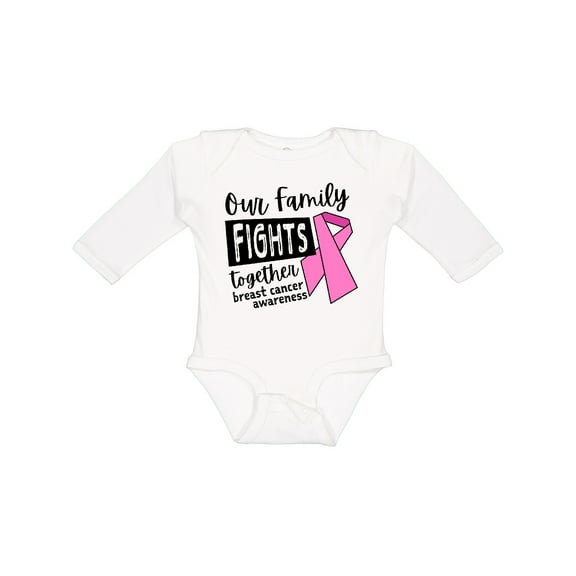 Inktastic Our Family Fights Together Breast Cancer Awareness Boys or Girls Long Sleeve Baby Bodysuit