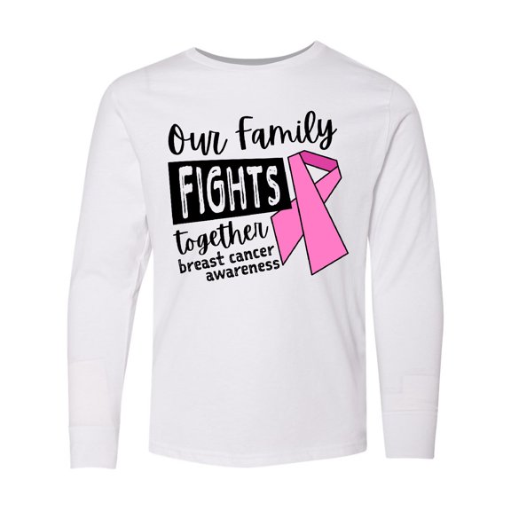 Inktastic Our Family Fights Together Breast Cancer Awareness Long Sleeve Youth T-Shirt
