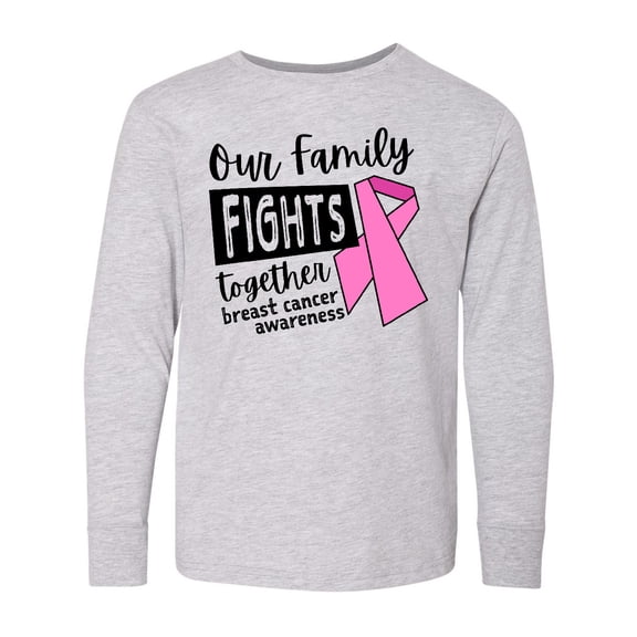 Inktastic Our Family Fights Together Breast Cancer Awareness Long Sleeve Youth T-Shirt