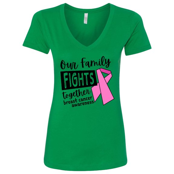 Inktastic Our Family Fights Together Breast Cancer Awareness Women's V-Neck T-Shirt