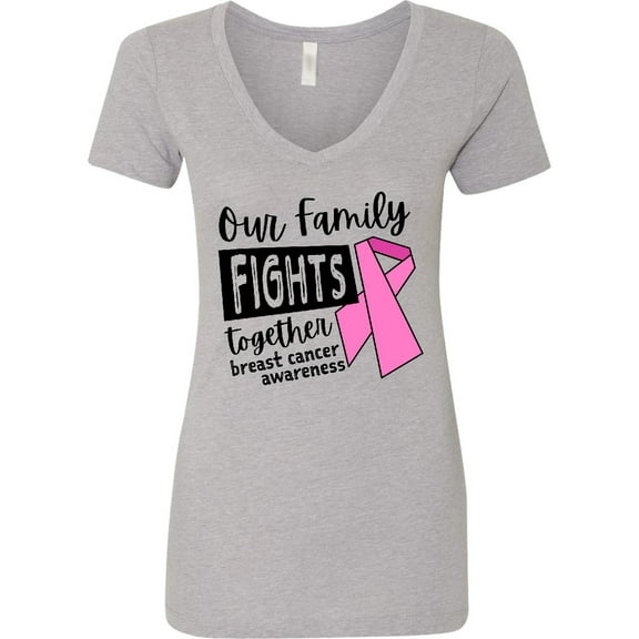 Inktastic Our Family Fights Together Breast Cancer Awareness Women's V-Neck T-Shirt