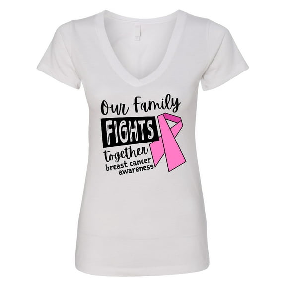 Inktastic Our Family Fights Together Breast Cancer Awareness Women's V-Neck T-Shirt