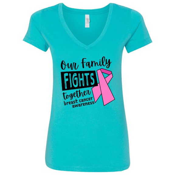Inktastic Our Family Fights Together Breast Cancer Awareness Women's V-Neck T-Shirt