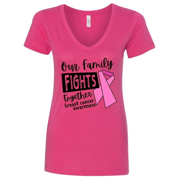 Inktastic Our Family Fights Together Breast Cancer Awareness Women's V-Neck T-Shirt