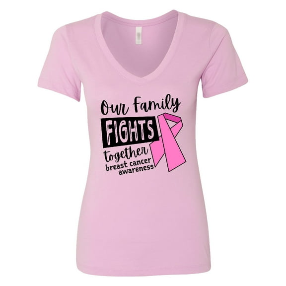 Inktastic Our Family Fights Together Breast Cancer Awareness Women's V-Neck T-Shirt